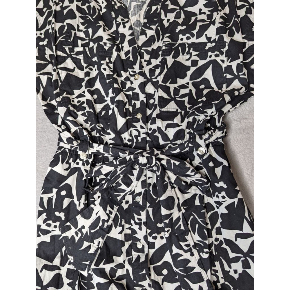 Women's FREE ASSEMBLY Black White Floral Midi Dress L Belt Pockets - Picture 8 of 13
